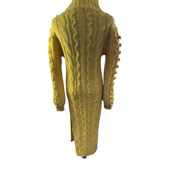 "LORAGAL" Knit Turtleneck Sweater Mustard Sz S Side Slits Bell Sleeve Millennial - Picture 5 of 12